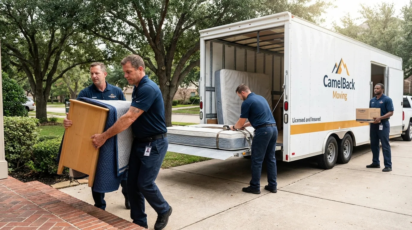 Crew loading residential truck for cross-state move from South Windsor, CT