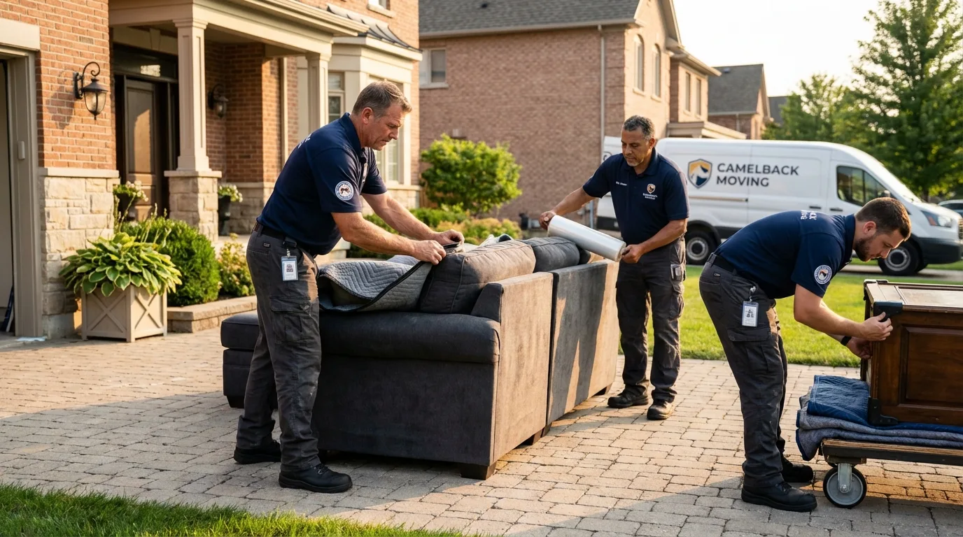 Large estate moving crew wrapping furniture in South Windsor, CT